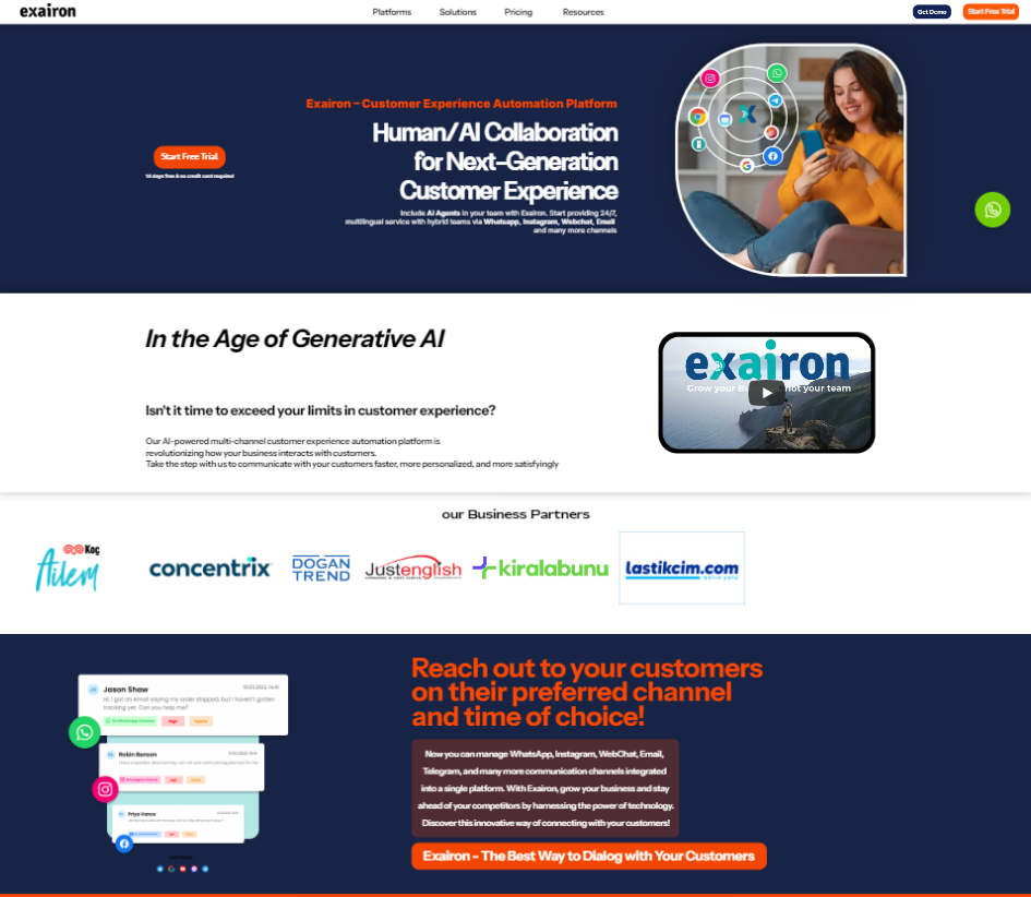 Exairon website landing page sample